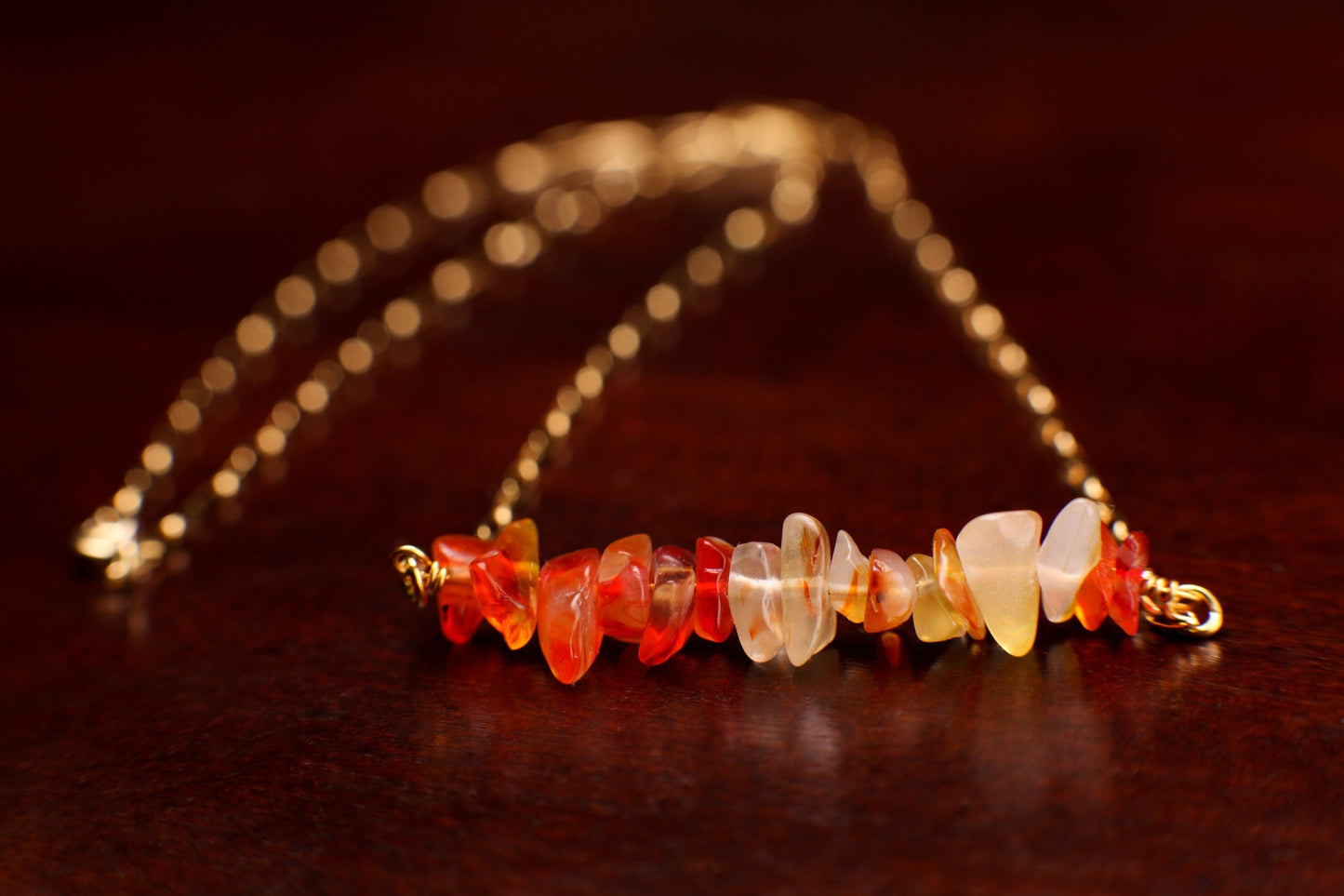Natural Carnelian 5-10mm Raw Freeform Chips in 14K Gold Filled or 925 Sterling Silver Bar Necklace, Healing Crystal,Chakra,August Birthstone