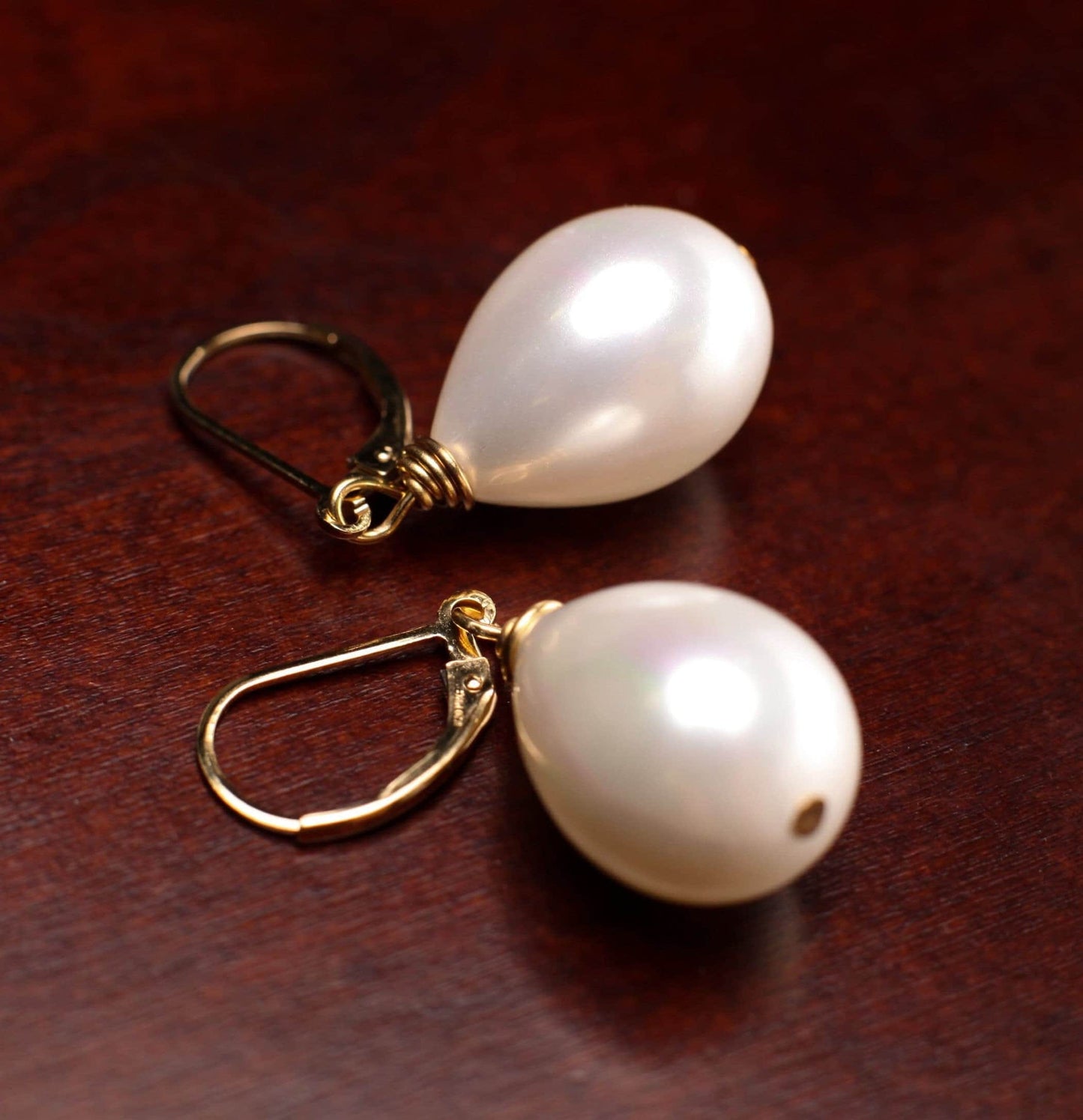 White South SeaShell Pearl drop 14x20mm Large High Luster Briolette 925 Sterling Silver,14k Gold Filled Leverback Earrings, Elegant ,Bridal.