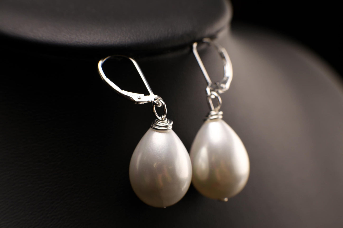 White South SeaShell Pearl drop 14x20mm Large High Luster Briolette 925 Sterling Silver,14k Gold Filled Leverback Earrings, Elegant ,Bridal.