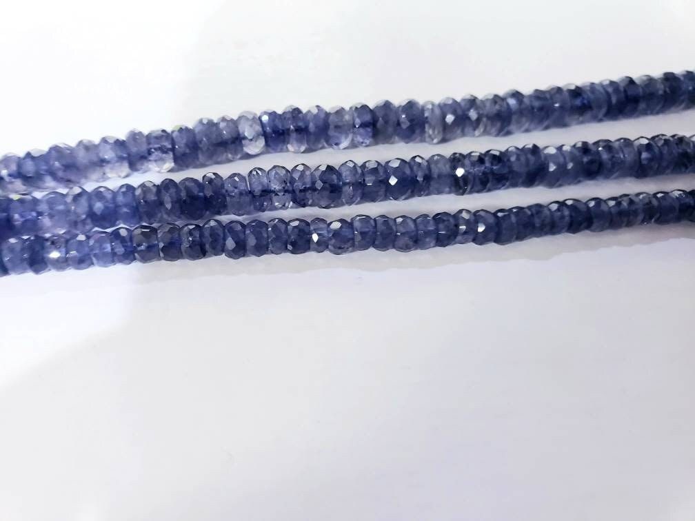 Natural Iolite Faceted Roundel 4-8.5mm Beads, High quality Rare large Iolite, water Sapphire, Jewelry Making Beads 8" Strand