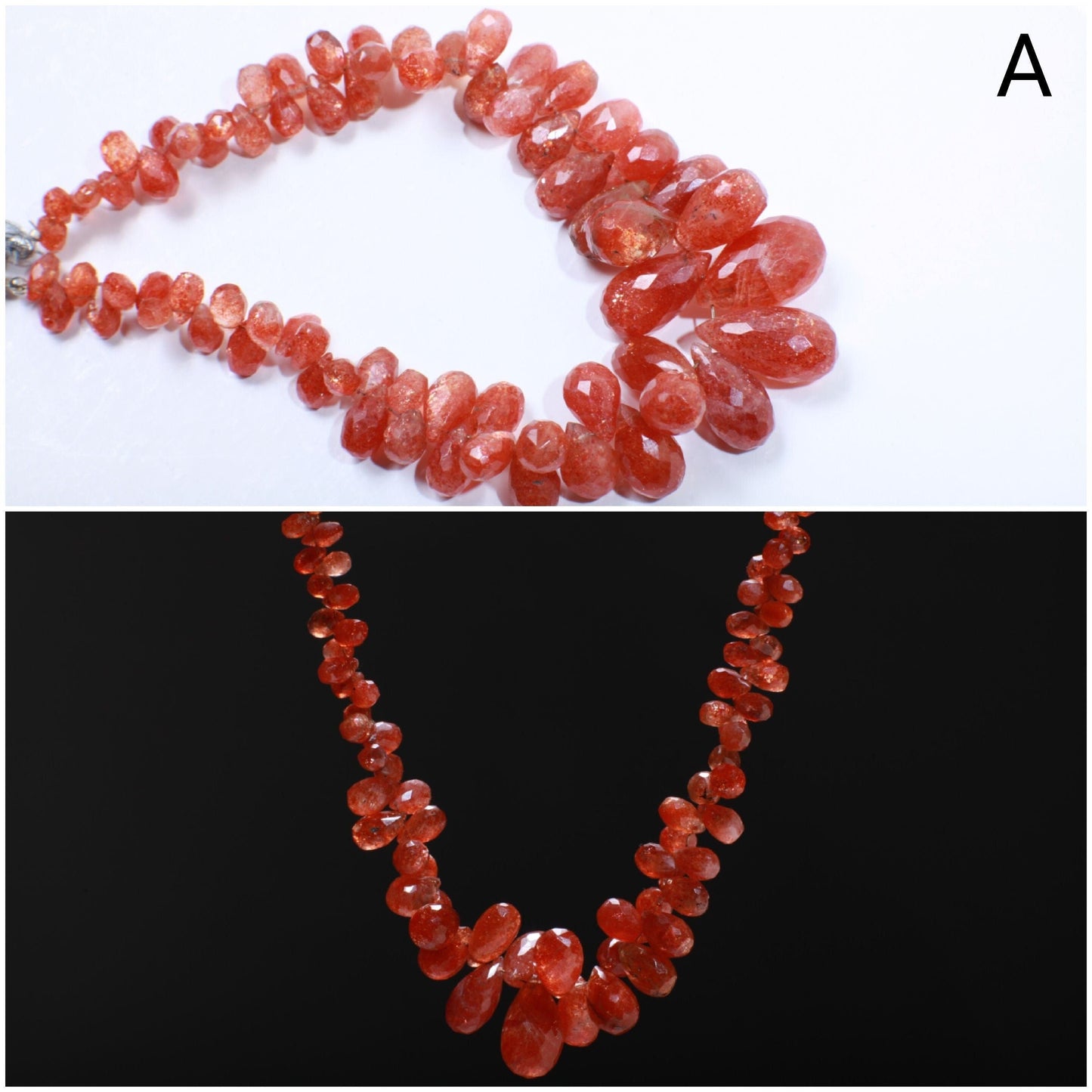 Genuine Sun Stone Graduated Faceted Briolette 7-20mm Flashy Teardrop Rainbow Sunstone Beads 9" Strand