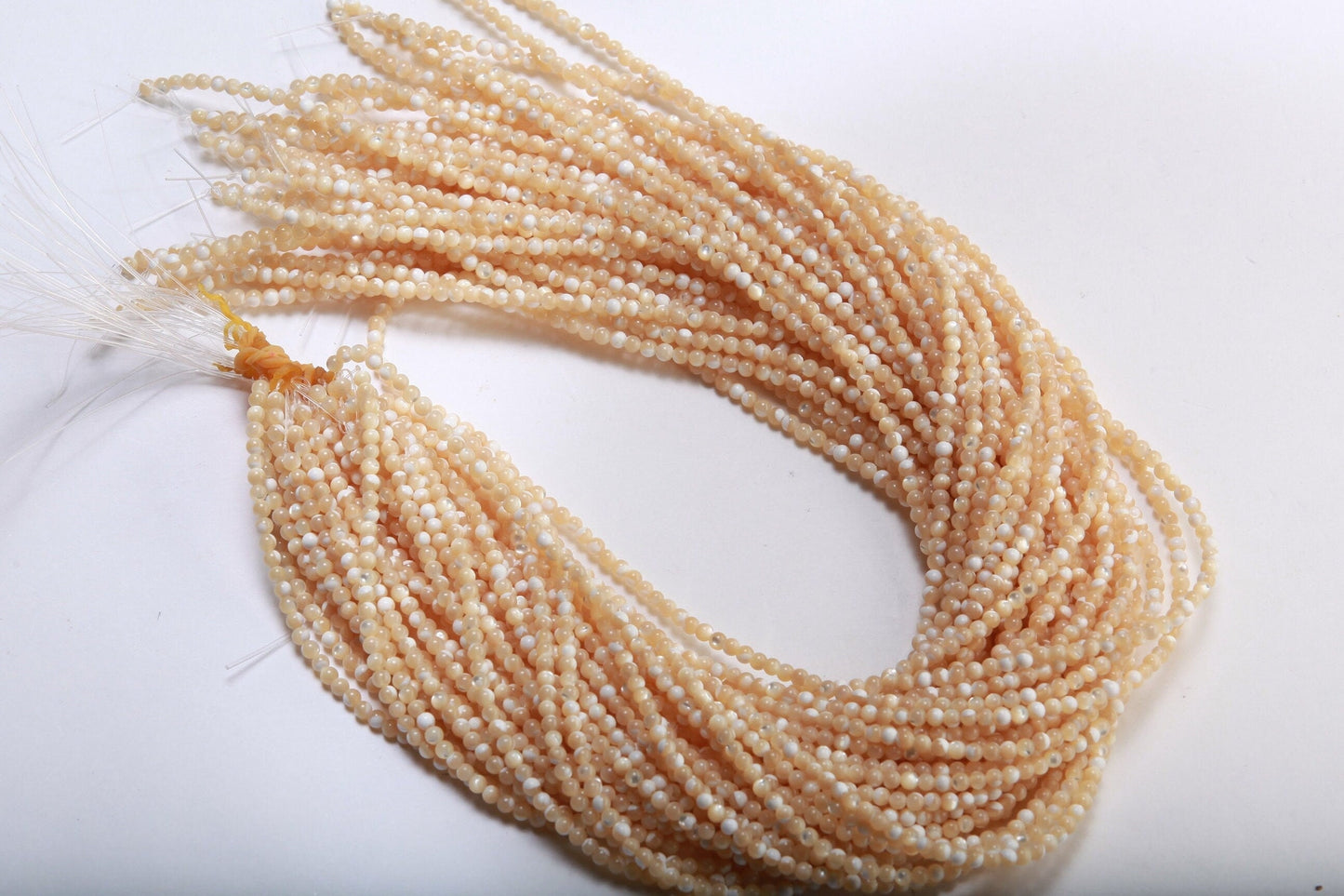 Natural Mother of Pearl 3mm Round Beads Untreated 16" Strand