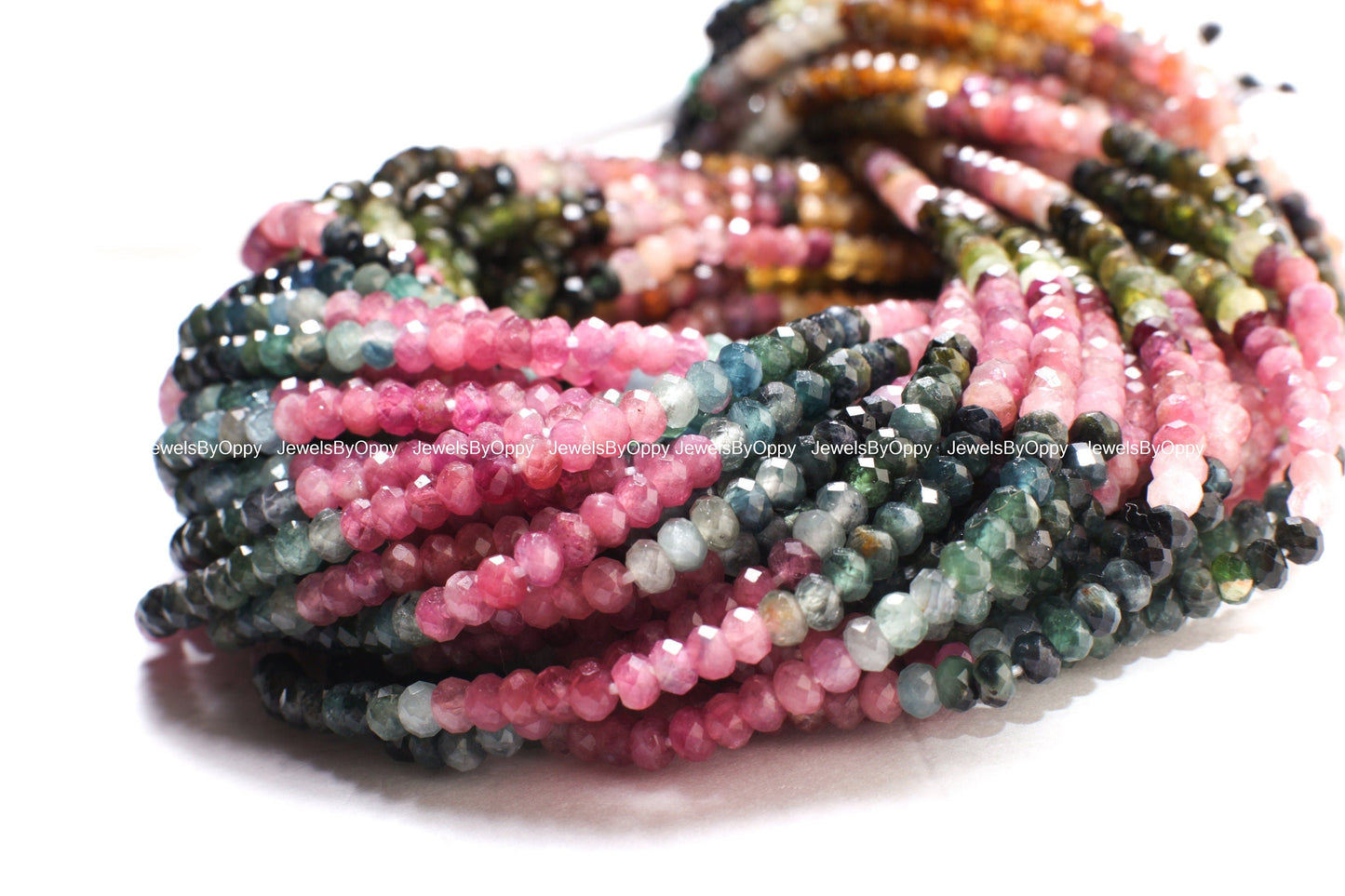 Natural Watermelon Tourmaline 4mm Rondelle, Faceted Micro Diamond Cut Tourmaline Rondelle, Jewelry Making, Necklace Beads 12.75" Strand