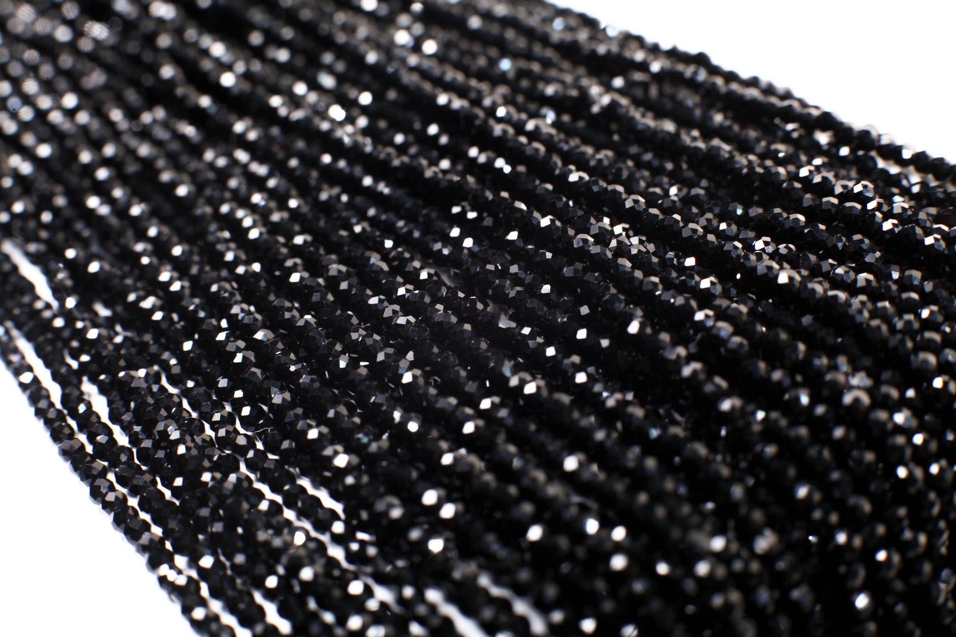 Natural Black Spinel 2mm micro faceted AAA Round Gemstone Beads, DIY Jewelry Making Necklace, Bracelet 12" Strand, Single or Bulk