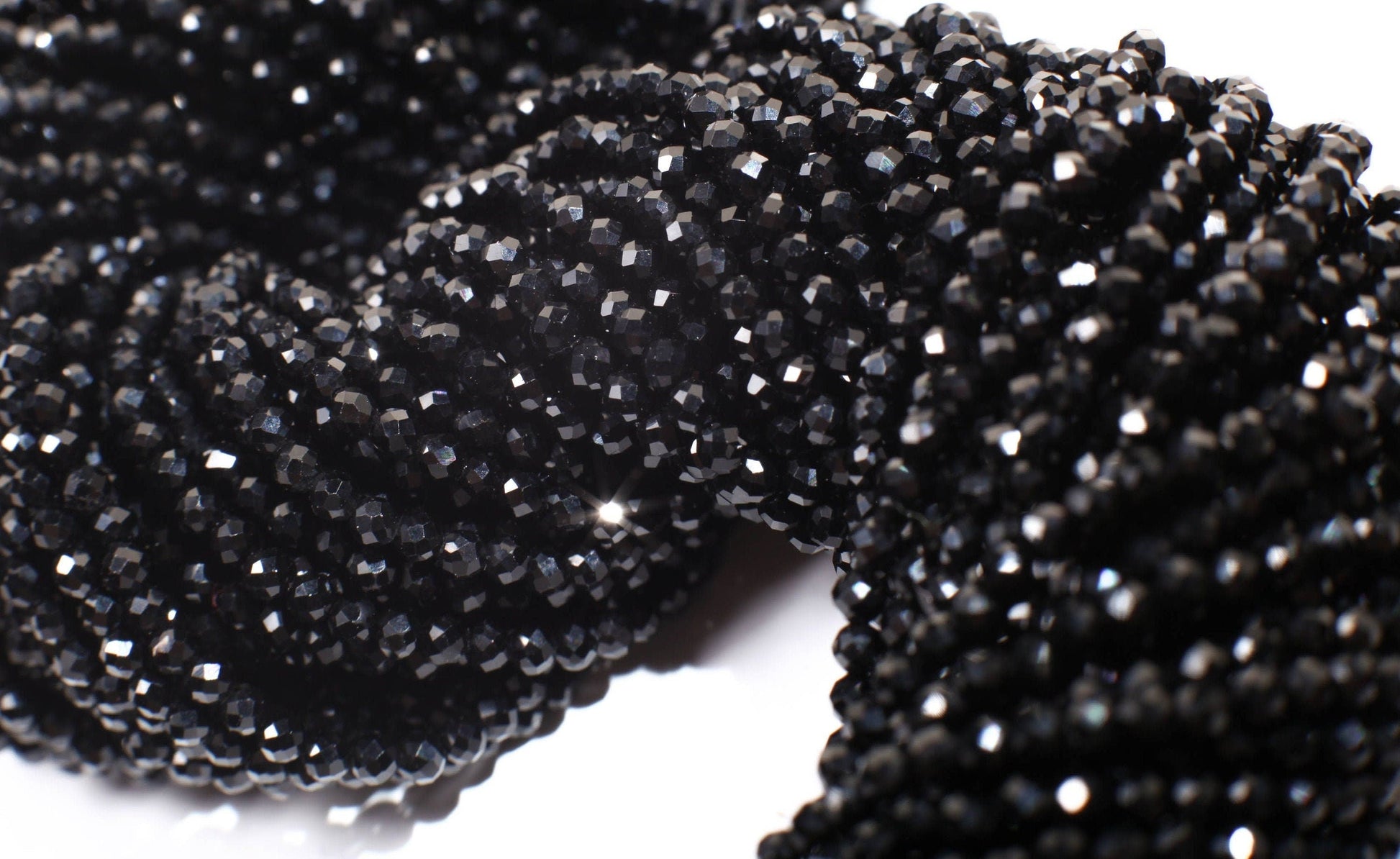 Natural Black Spinel 2mm micro faceted AAA Round Gemstone Beads, DIY Jewelry Making Necklace, Bracelet 12" Strand, Single or Bulk