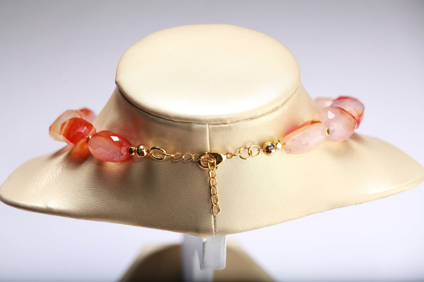 Natural Faceted Carnelian Agate Nugget Raw Healing Gemstones 18.5" with 2" Extension Necklace