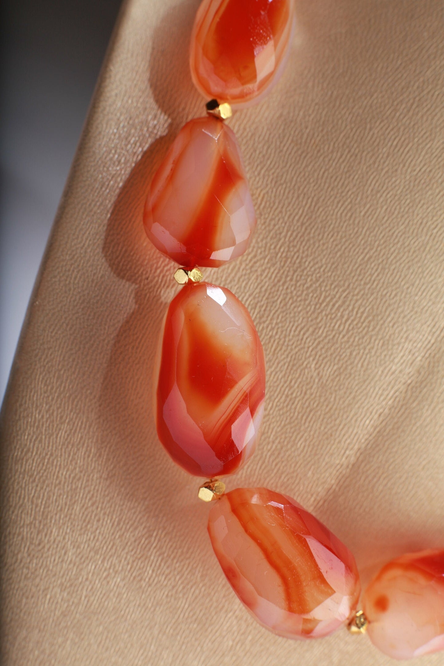 Natural Faceted Carnelian Agate Nugget Raw Healing Gemstones 18.5" with 2" Extension Necklace