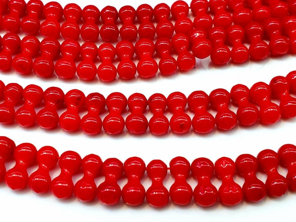 Genuine Red Coral 4x9mm Dog Bone Shape Beads, jewelry making beads ,50 pcs or 100 pcs beads