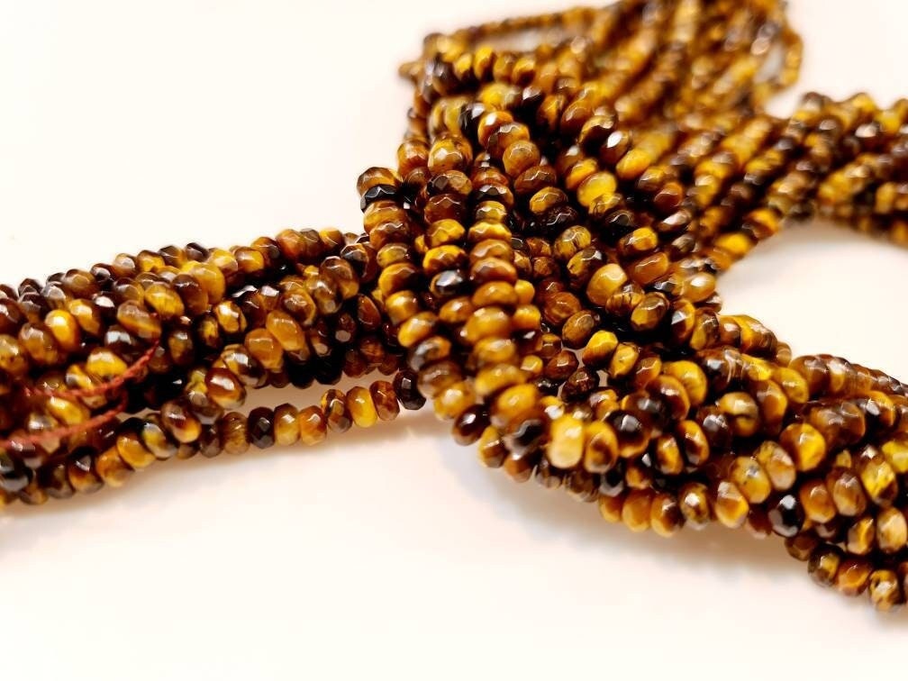 Natural Tiger Eye 3.5-4mm Faceted Rondelle, Jewelry Making Natural Tiger Eye Gemstone Beads 15" Strand
