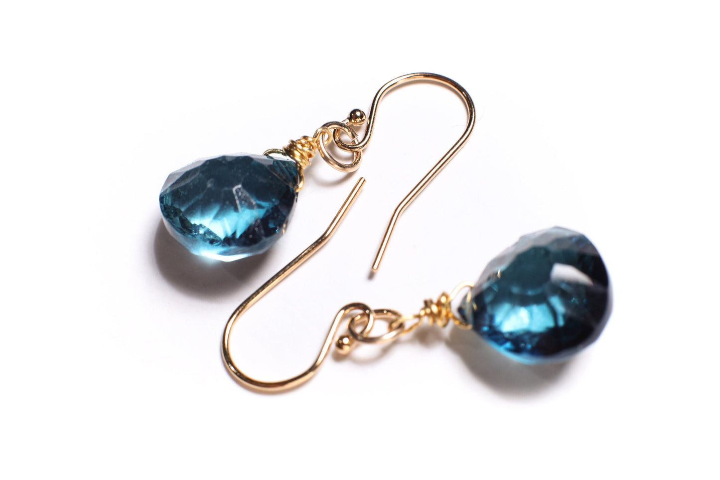 London Blue Topaz Quartz 12mm Faceted Heart Shape Pear Drop, Wire Wrapped handmade Earrings in 14K Gold Filled earrings Gift valentines