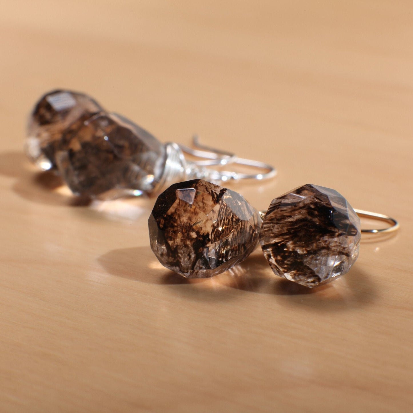 Black Rutilated Quartz Wire Wrapped 12x16mm drop in 925 Sterling Silver and 14K Gold Filled earrings in French Hook Earwire or Leverback.