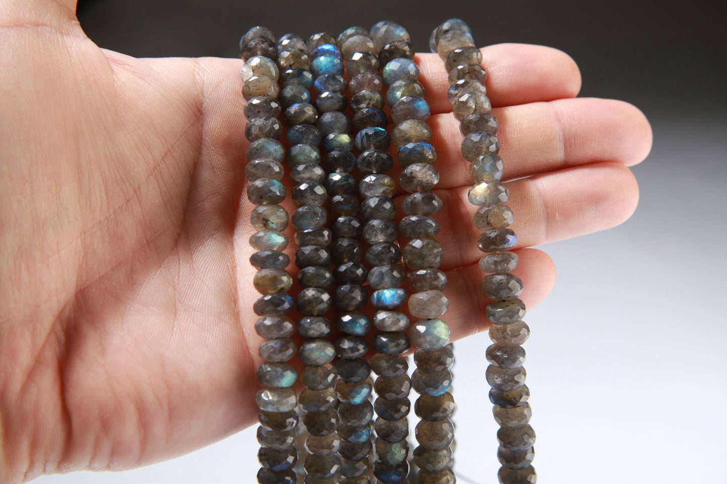 Natural Labradorite Faceted Rondelle in 8", 8.5-9, 9-9.5mm Healing Gemstone Beads