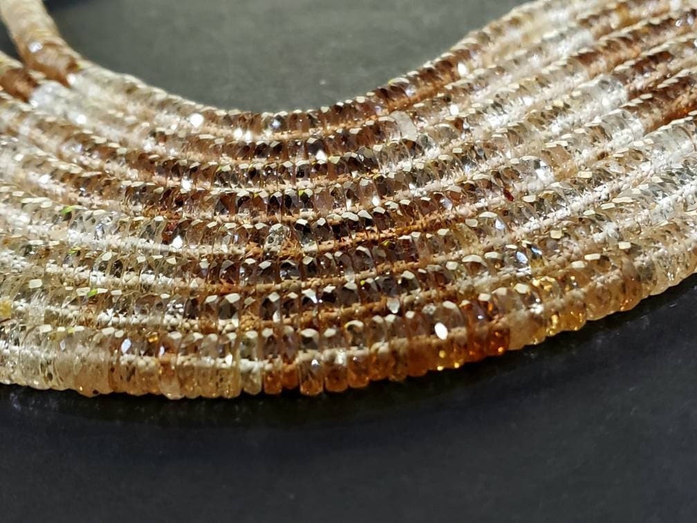 Imperial Topaz Faceted Heishi, Natural AAA Imperial Topaz Gemstone brown Heishi Shaded Beads 6-7.5mm DIY Jewelry Making, 8" Strand