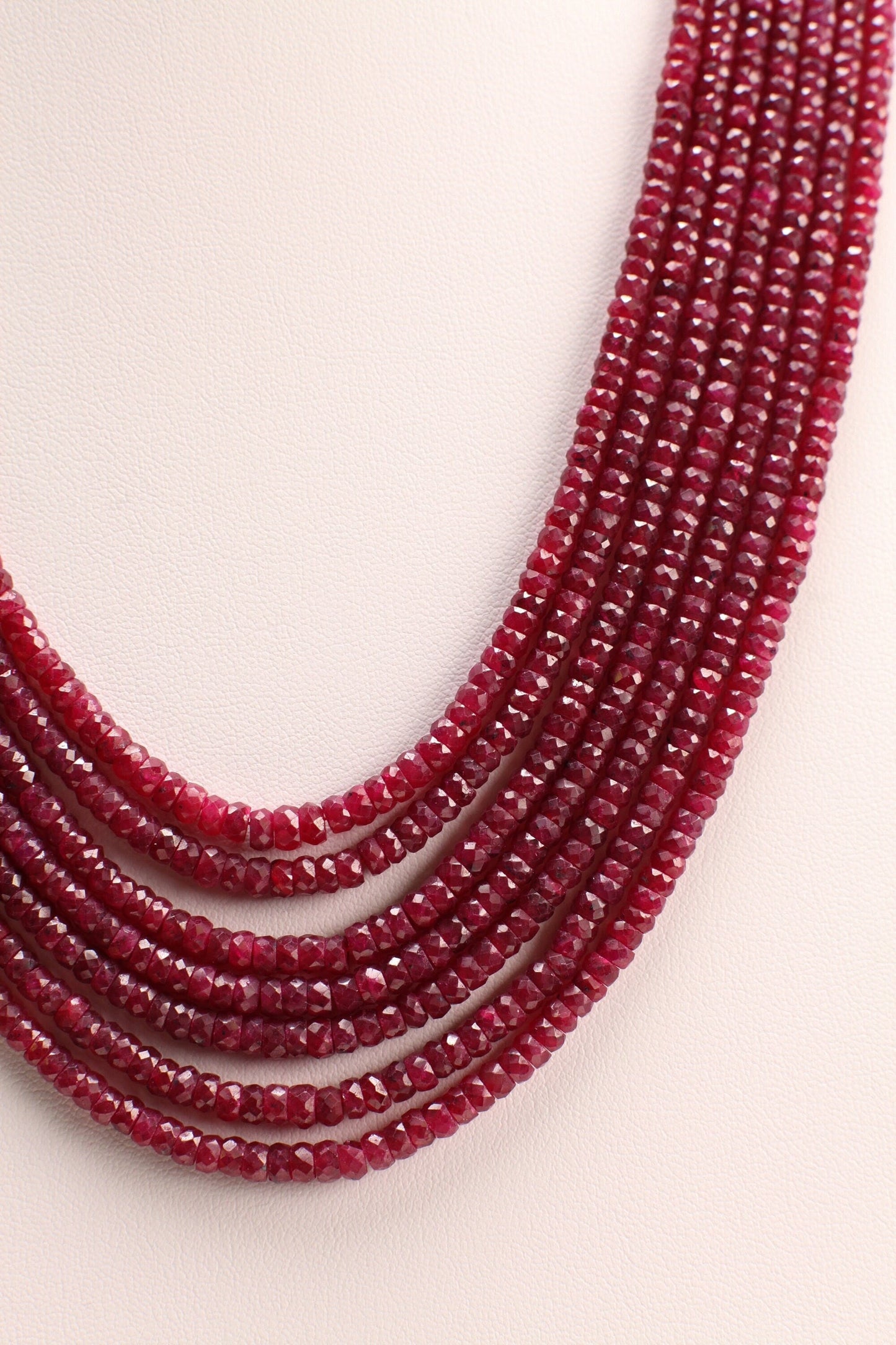 AAA Natural Ruby Gemstones 3-4mm Multi Strand, 5, 7, 8, 9, 10 Line Layer Necklace Adjustable thread to 24" Long, Precious Gift for her.