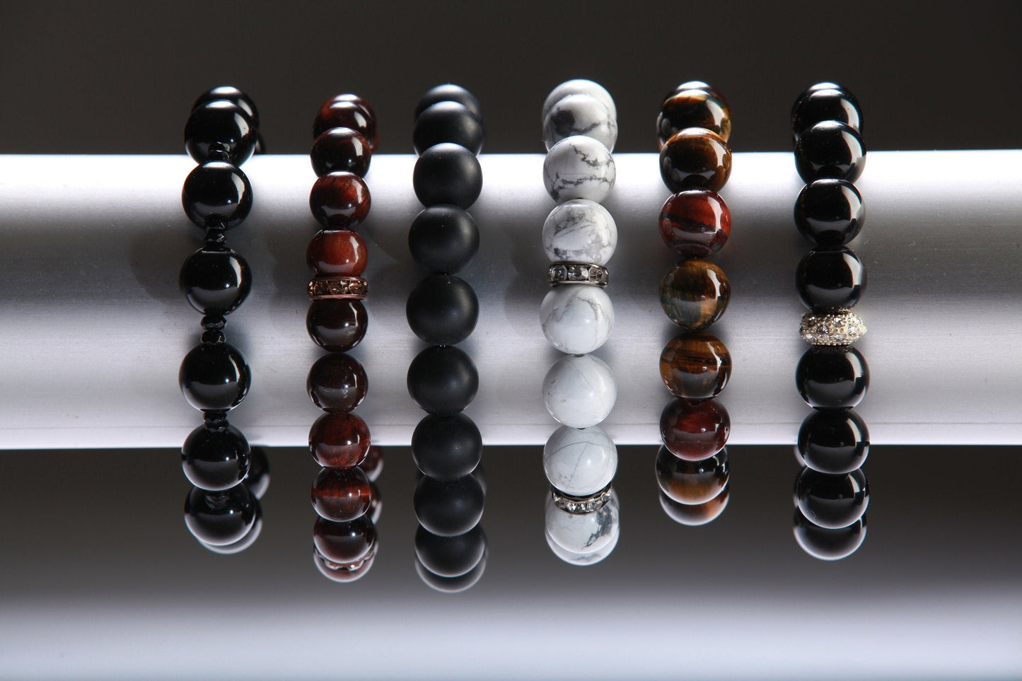 Black Onyx 12mm with Rhinestone spacer, Natural Gemstone, Healing, Yoga, Crystal Chakra Stretch Bracelet 8"