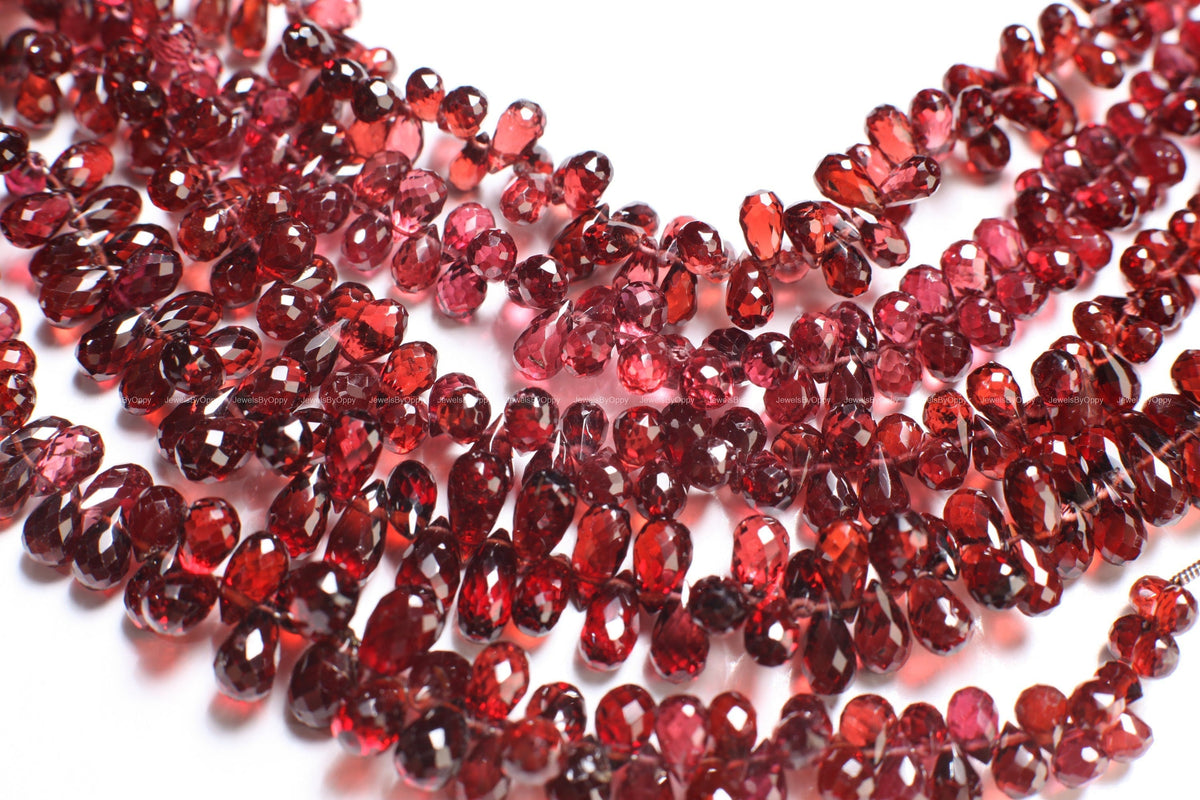 Mozambique Red Garnet AAA Micro Faceted 3.5x4.5-6x7.5mm Briolette Tear Drop, Jewelry Making Rich Dark Red, January Birthstone