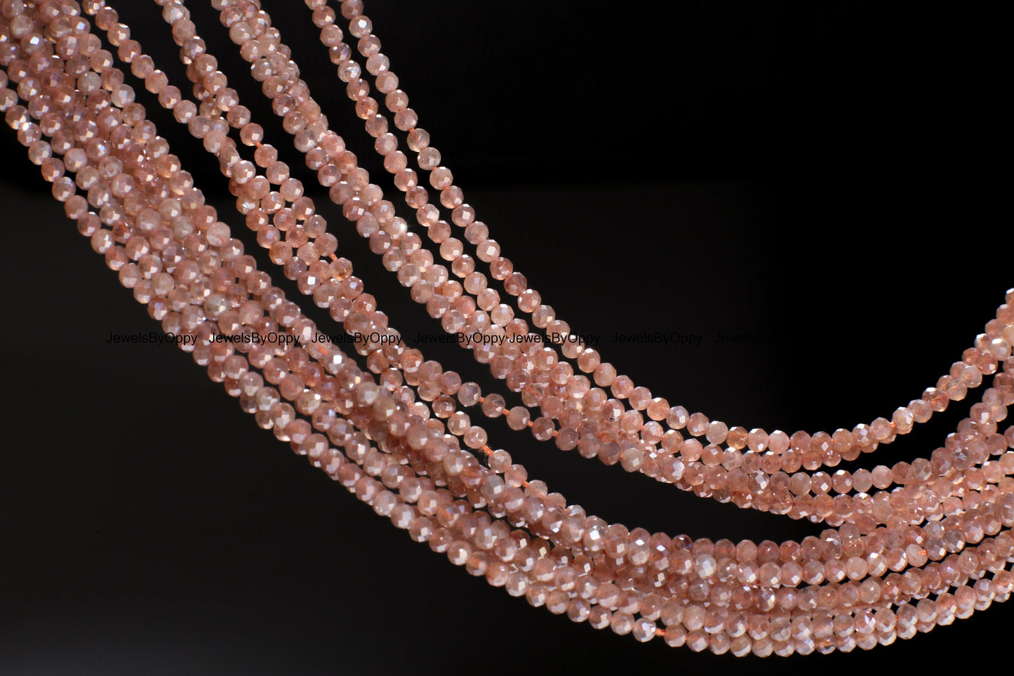 Natural Peach Mystic AAA Moonstone Faceted 2.2mm Round, Jewelry Making DIY Bracelet, Necklace Earrings 12.5" Gemstone Beads