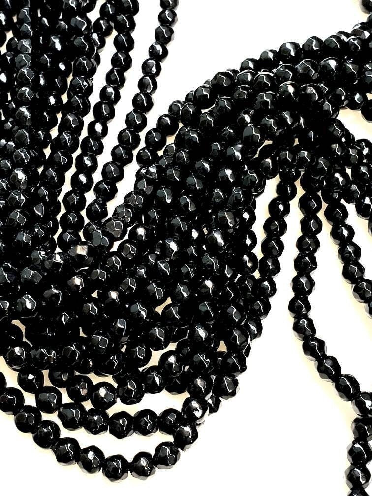 Black Onyx 4mm Faceted round, Jewelry Making Natural Black Onyx Gemstone Beads 14.25" Strand, single or bulk wholesale