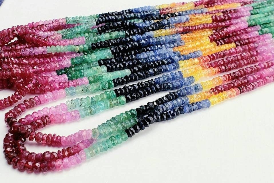 Natural Multi Sapphire 2.5-3.5mm Roundel AAA Rainbow Micro Faceted Diamond Cut Roundel Gemstone DIY Jewelry Beads 7" , 14" Strand