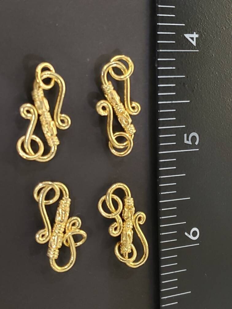 22K Gold Vermeil ,925 Sterling Silver 22mm long S hook clasp with 2 solid ring, vintage handmade hook clap for jewelry making, 1 PC or bulk