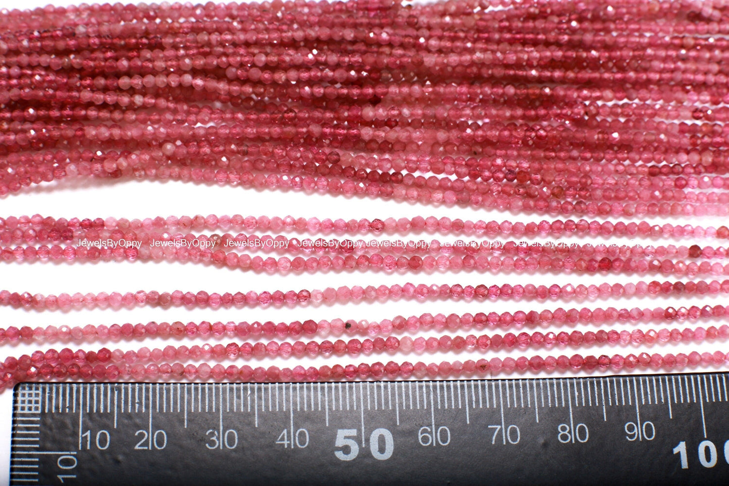 Natural Pink Tourmaline 2mm and 3mm Faceted Diamond Micro Cut Round 12.75" Strand