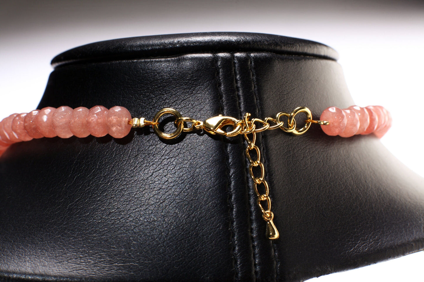Peach Aventurine Faceted Rondelle Necklace with Salmon South Sea Seashell Pearl Pendant 17.5" Gold Necklace +2" Extension Chain