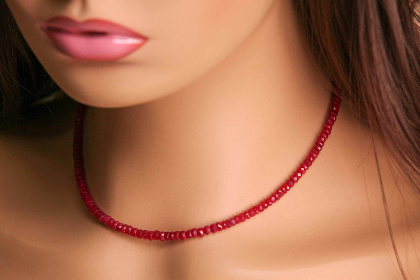 Ruby Necklace Genuine Ruby Faceted 4mm Roundel 925 Sterling silver, Gold Filled Necklace, Beautiful Red Ruby Gemstone Jewelry, Festival