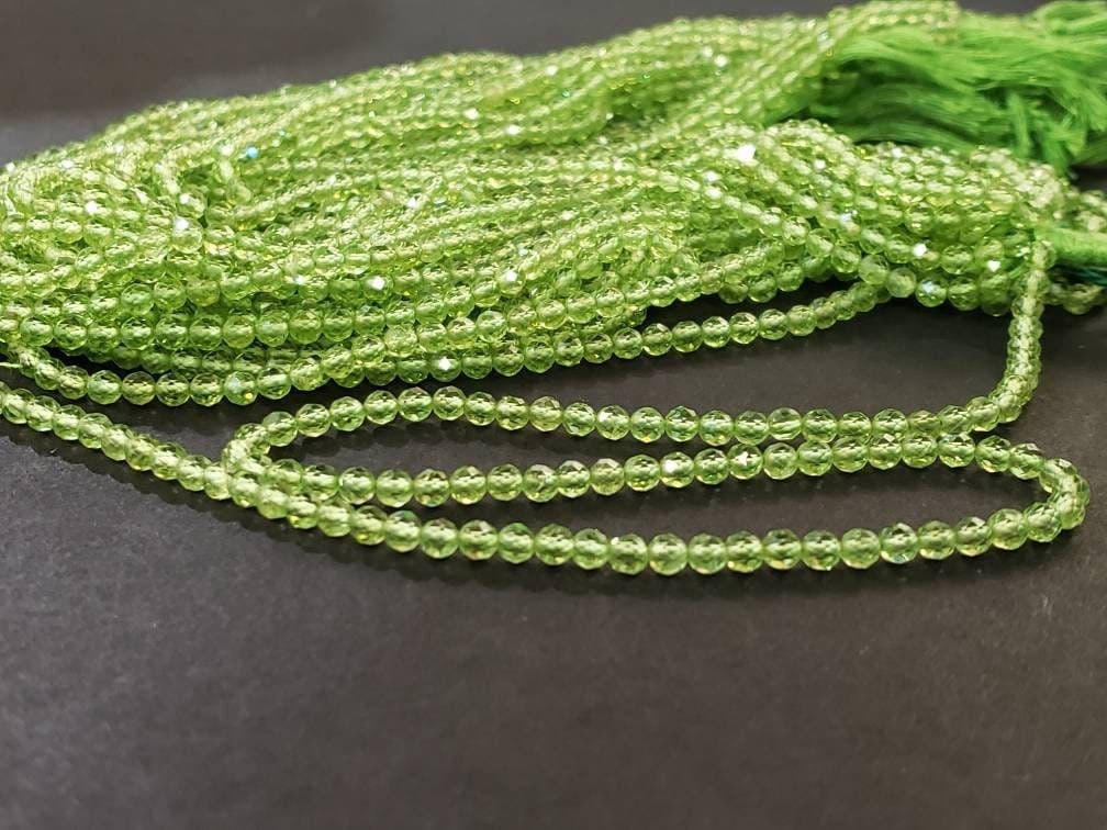 Natural Peridot 3.5mm Faceted AAA Quality Round Beads, micro faceted diamond cut beads, super nice, for Jewelry Making 12.5"