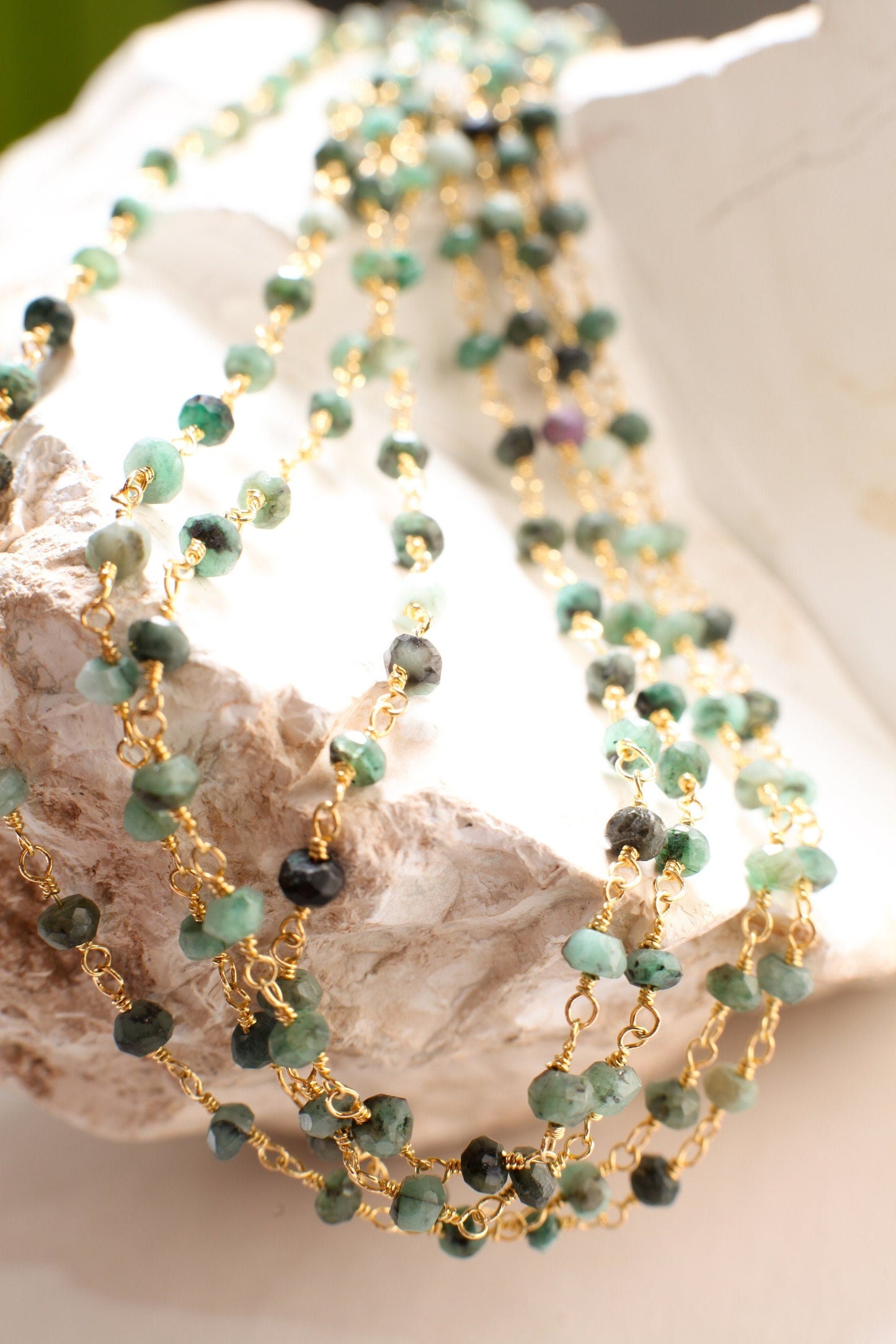 Natural Emerald Green Faceted 4mm Rondelle Wire Wrapped 22K Gold Vermeil over 925 Sterling Silver Handmade Necklace, Holiday Gift, 14"- 30"