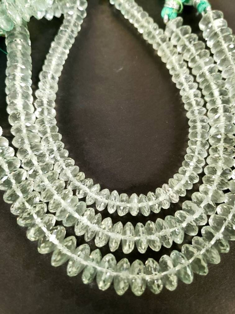 Green Amethyst German Cut Micro Faceted Rondelle, 7mm, 8mm and 10mm Green Prasiolite Jewelry Making Gemstone Saucer Beads 7.5"
