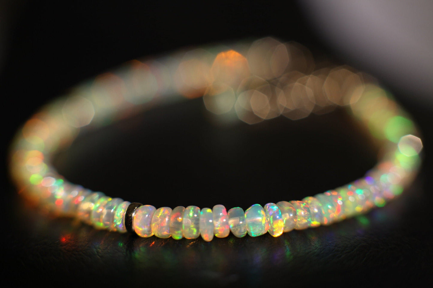 Genuine Ethiopian Fire Opal 3-3.75mm Smooth Graduated Roundel Bracelet, AAA Quality Fiery Opal Bracelet in 14K Gold Filled Chain with 1" Ext