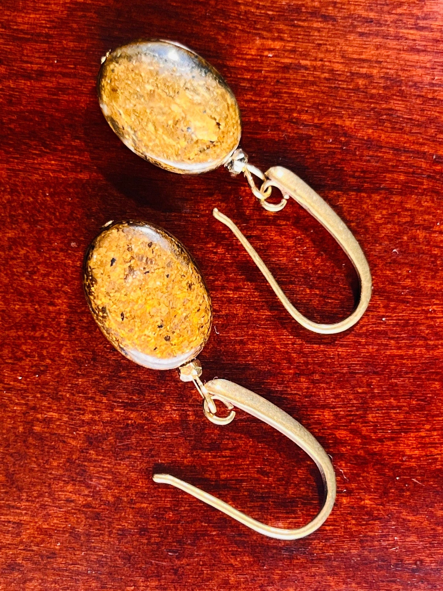 Natural Bronzite Oval 12x16mm Antique Bronze earring. Vintage style gift