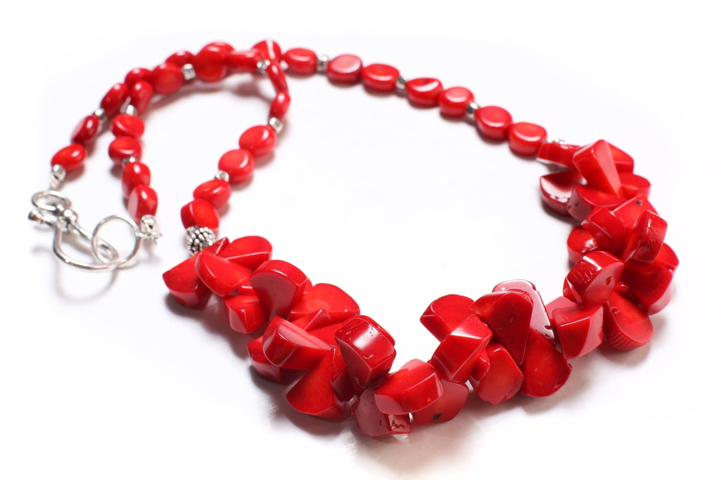 Genuine Bamboo Coral Red Coral Teardrop 9x11-12x16mm,Accent Bali Style Beads, 10mm Coral Oval Beads, Pear Drop Choker 22" Necklace