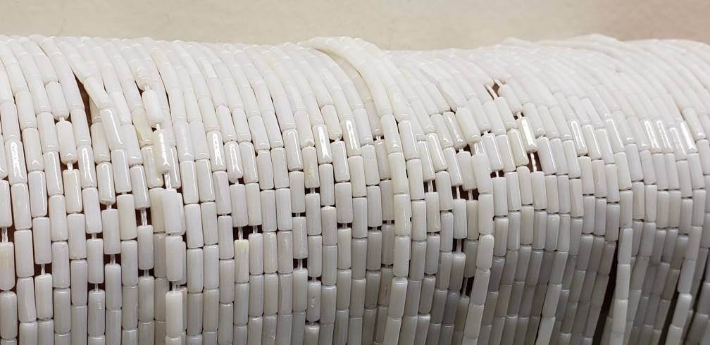 White Bamboo Coral 2x5mm Tube 16" Strand