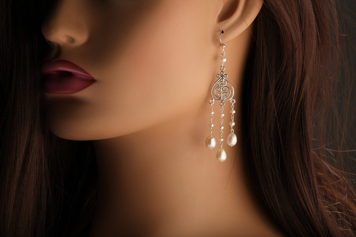 Genuine Freshwater Cultural Pearl Earrings, Freshwater Pearl Earrings in 925 Sterling Silver Chandelier and Earwire, Handmade Gift for Her