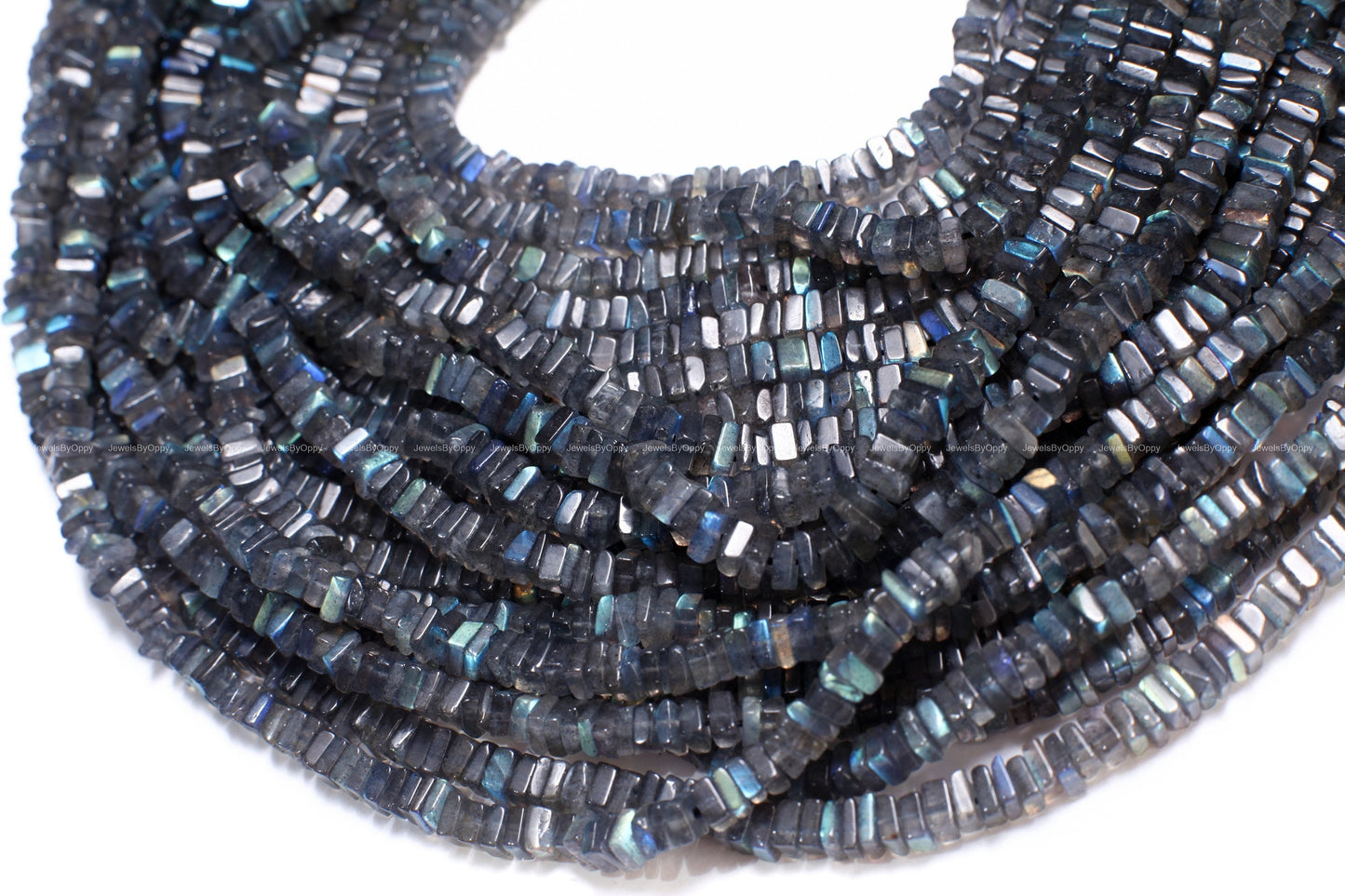 Labradorite square Heishe 5mm Natural Polished Blue Flash Labradorite Gemstone Jewelry Making DIY Squaredelle Beads 12.25" Strand