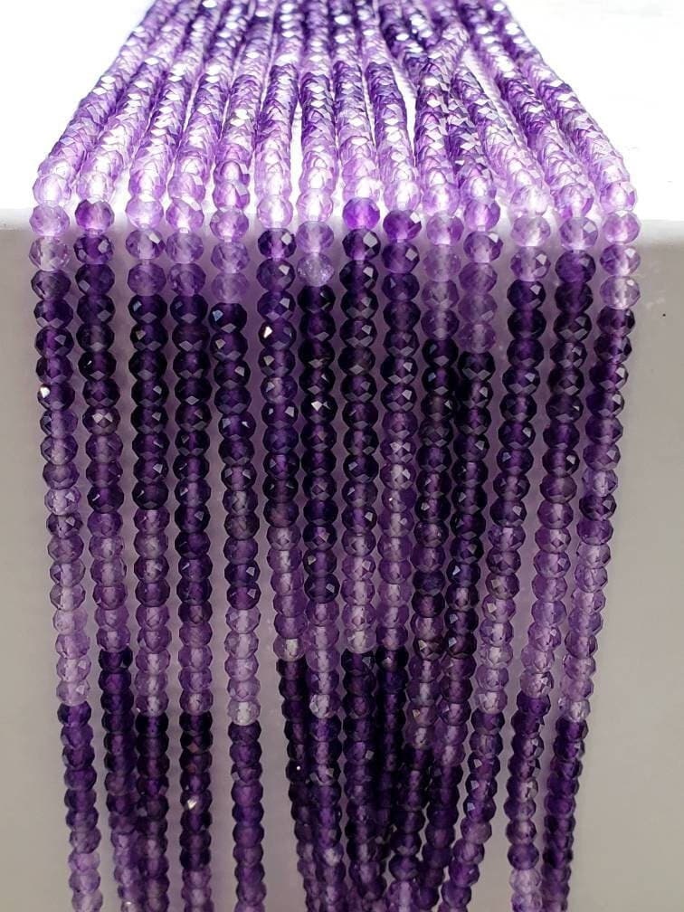 Ombre Amethyst Faceted Shaded Roundel 3-3.5mm, Jewelry Making Necklace, Bracelet, DIY Natural Gemstone Beads 13" Strand