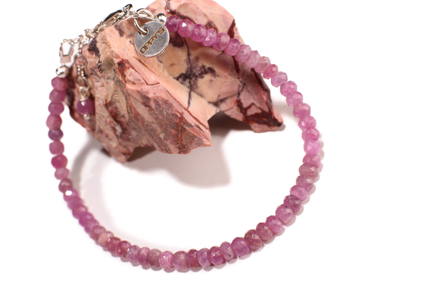 Genuine Burmese Ruby Faceted Rondelle 4.5mm Bracelet in 925 Sterling Silver Clasp and 1" Extension Chain