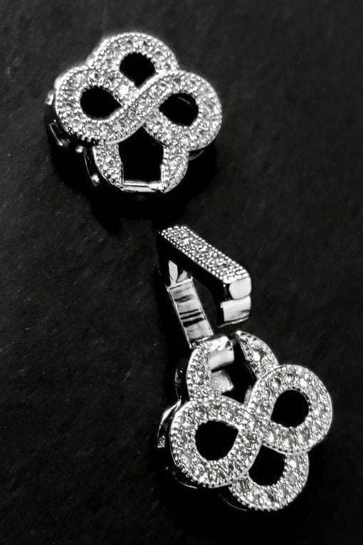 Cubic Zirconia CZ micro Pave Diamond Style sterling silver rhodium Fancy Clasp 12x27mm long. High End Jewelry Making, Folding clasp