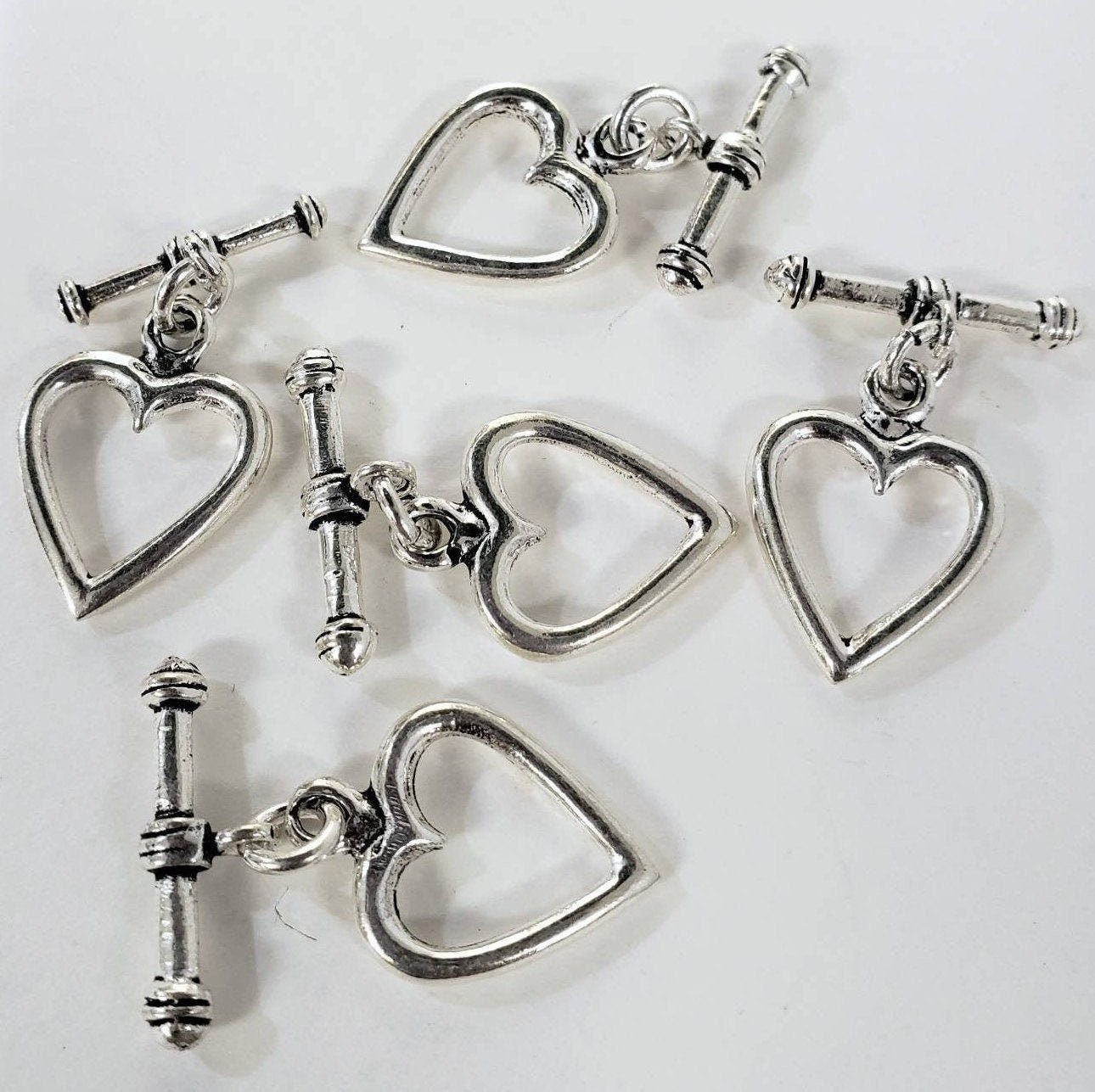 2 sets 925 sterling silver Bali Heart shape 14x15mm toggle clasp, jewelry making Bali vintage handmade antique toggle lock .