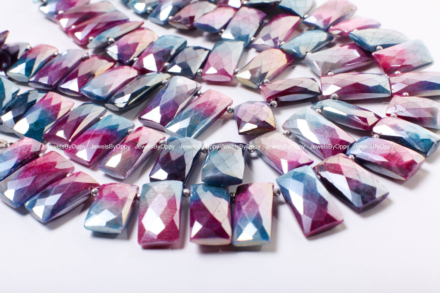 Moonstone Faceted Rectangle Pillow Shape, Moonstone Mystic Purple Blue Coated Faceted Top Drilled 10x17-22mm Gemstone Bead 10" Strand, 21pcs