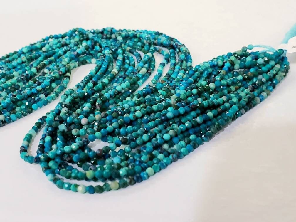 Natural Chrysocola 2mm Round Faceted Micro Diamond cut 12.5" Strand, Beautiful blue green AAA Quality quality jewelry making beads.