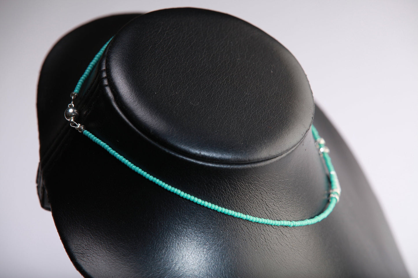 Turquoise blue Aqua quartz with CZ disc pendant , Magnetic Ball Clasp Choker 14" only