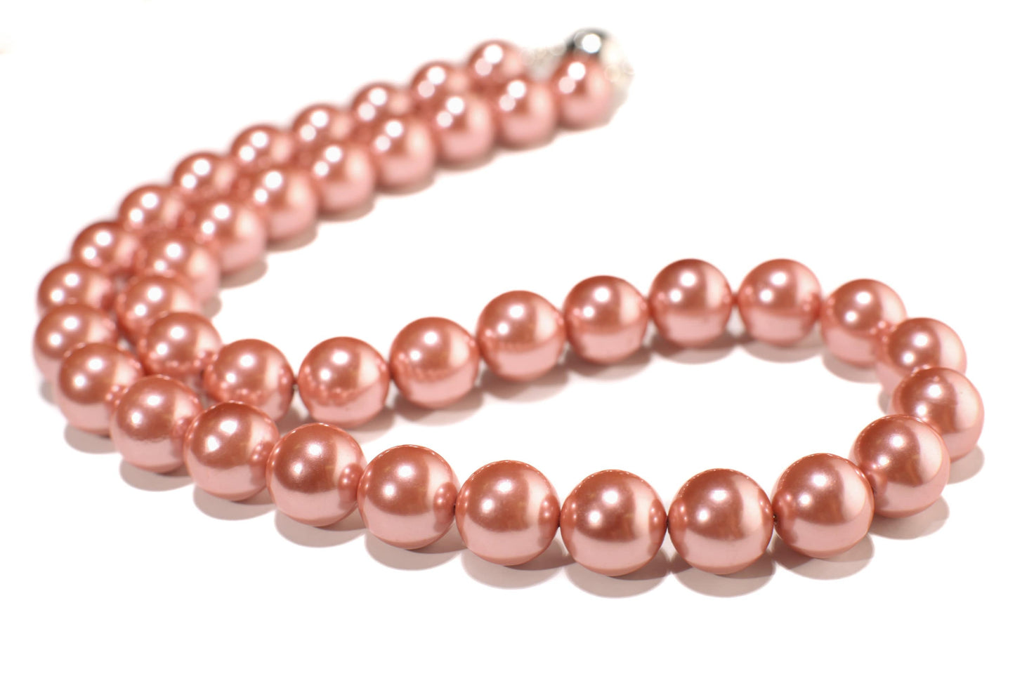 Copper Pink South Sea Shell Pearl 12mm Large High Luster Statement Necklace with Strong Magnetic Ball Clasp Necklace, Bridal, Gift for Her