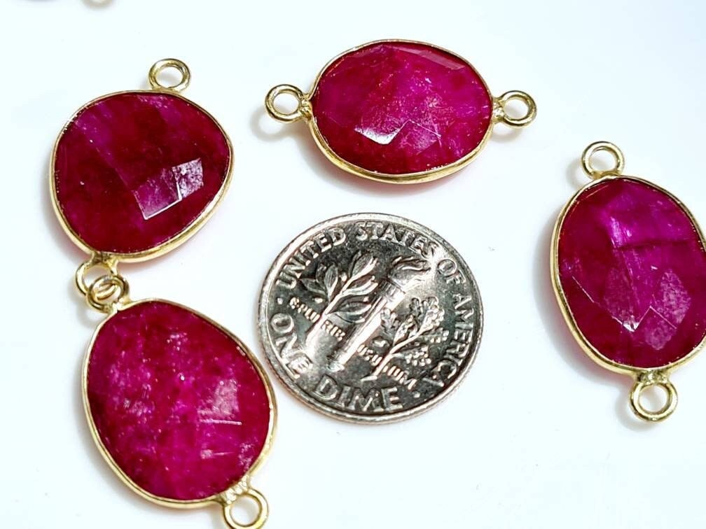 Ruby Sapphire, Emerald, Pyrite Faceted Oval 12-15x20mm Connector, Pendant, Focal Bead, Jewelry Making Piece