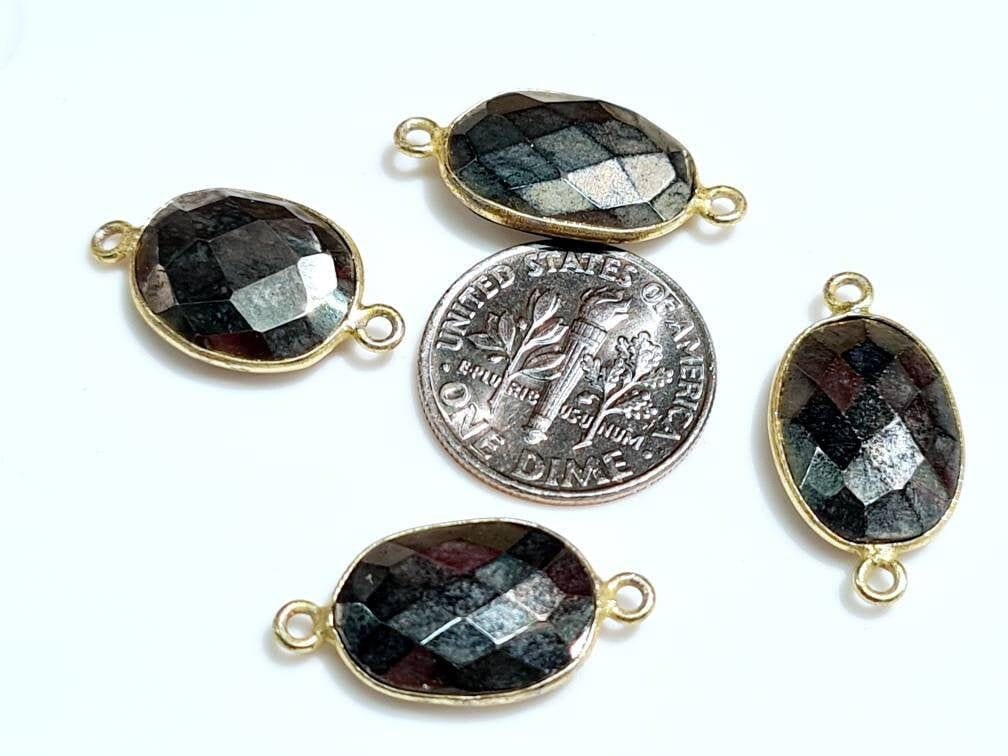 Ruby Sapphire, Emerald, Pyrite Faceted Oval 12-15x20mm Connector, Pendant, Focal Bead, Jewelry Making Piece