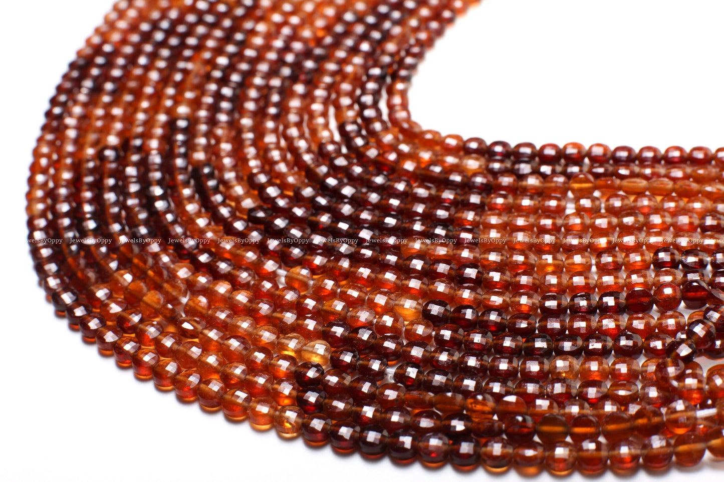 Natural Hessonite Garnet Faceted 3.5-4mm Coin Gemstone Beads, 12.5" Strand