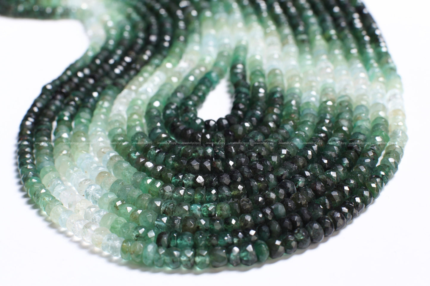 Natural Emerald Ombre Shaded 4-5mm large hand Faceted Roundel high Quality for Jewelry Making Gemstone 4", 8", 15.75" Strand