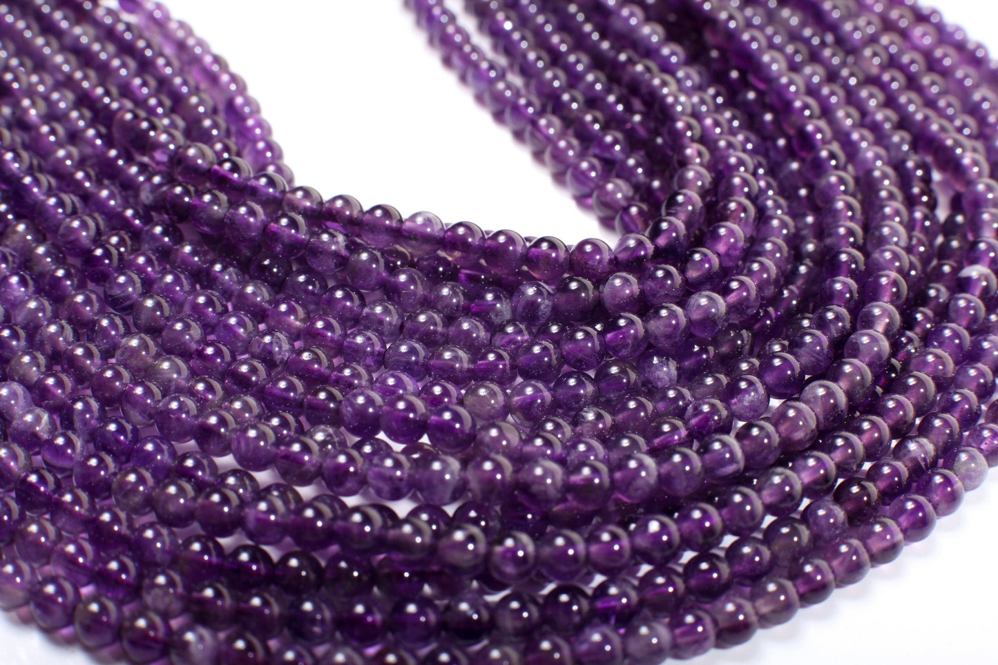 Amethyst Round 4mm, Jewelry Making Necklace, Bracelet, DIY Gemstone Purple Smooth Round Beads 15.5" Strand