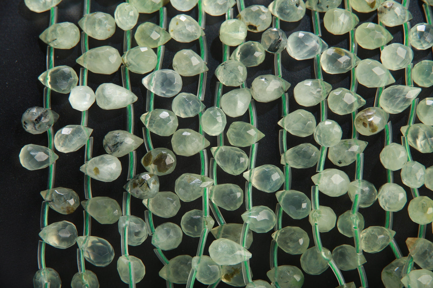 Natural Prehnite,Green Tourmalinated Quartz,Faceted Briolette Drops Shape 6x9mm Gemstones Side Drilled Beads 16" Strands 44Pcs,Single/Bulk